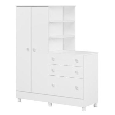Imagem de Guarda Roupa com Cômoda Doce Sonho 4070 Branco Brilho com Pés  Qmovi