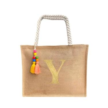 Imagem de Bolsa De Praia Juta Personalizada Com Letra Inicial Dourada - Bogu By 