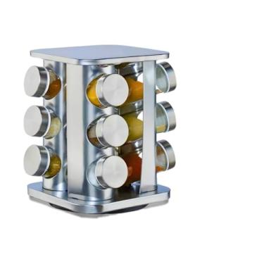 Imagem de Porta Tempero Condimentos em Aço Inox Giratório com 12 Potes de Vidro