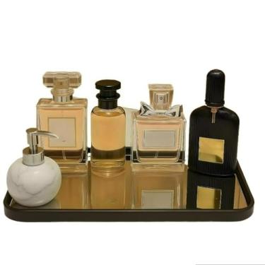 Imagem de Bandeja Espelhada Banheiro Lavabo Bandeja Decorativa Multiuso(Retangular G Preta)