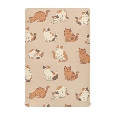 Imagem de SEHANY Lençóis de berço de gatos fofos para meninos e meninas, macio, respirável, elástico, lençol com elástico padrão para bebês de 27 x 99 cm