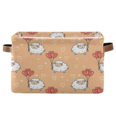 Imagem de Wassud Caixa de armazenamento de lona de balões de coração de ovelha com alças, cestas organizadoras dobráveis para armário, banheiro e decoração de casa, 1 pacote