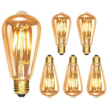 Imagem de Lâmpada LED Vintage Edison E27 Dimmável ST64 4W Retro 5 Peças Iluminação Nostálgica Branco Quente 350LM Ideal para Ambiente de Casa e Café