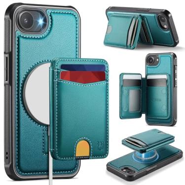 Imagem de Usroom Capa carteira para iPhone 16e compatível com Magsafe, suporte magnético 2 em 1 com bloqueio de RFID, suporte destacável, à prova de choque, capa para celular para iPhone 16e 6,1 polegadas