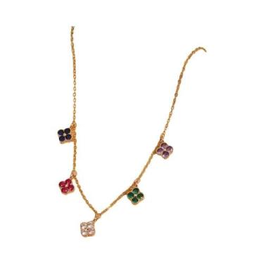Imagem de Colar Elegante Com Pingente De Trevo Em Zircônia Colorida Para Mulhere