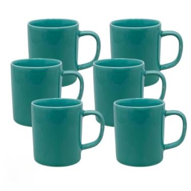 Imagem de Jogo de 6 Canecas Xícara de Porcelana Preta - Ideal para Café, Chá e Cantinho do Café, Kit Mesa Posta Elegante para Casa (Verde)
