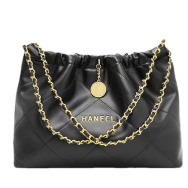 Imagem de XinYiQu Bolsa de ombro feminina grande bolsa clutch couro PU leve bolsas moda corrente Hobo Bolsas, Preto 02