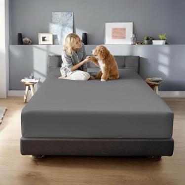 Imagem de Superior Lençol com elástico de algodão egípcio 650 fios, bolso extra profundo, 45,7 cm, tecido acetinado, inclui apenas 1 lençol com elástico, California King, cinza