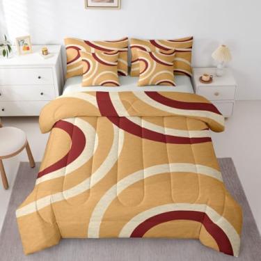 Imagem de Erosebridal Jogo de cama geométrico retrô com 7 peças, tamanho Queen, amarelo mostarda, bordô, vermelho, geométrico, para homens, crianças, adultos, minimalista, moderno, em uma bolsa, conjunto de