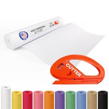 Imagem de Rolo de papel kraft extra branco offset 45,7 cm x 3048 cm (30,5 m) com cortador – Papel ecológico premium de 22,7 kg feito nos EUA, mais brilhante do que o branco padrão - ideal para embalagem