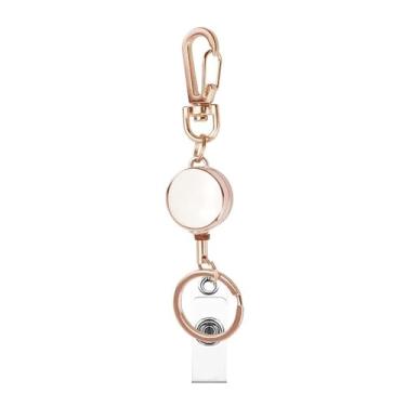 Imagem de Cordão de identificação extensível porta-crachá de identificação no peito carretel retrátil ouro rosa chaveiro enfermeira (ouro rosa)