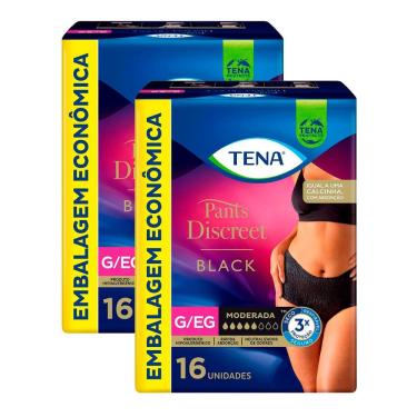 Imagem de Kit 2 Roupa Íntima Descartável Tena Pants Discreet Black Tamanho G/EG com 16 Unidades
