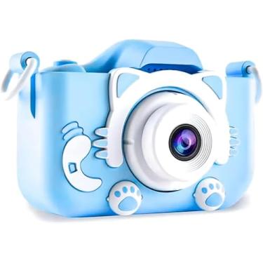 Imagem de Câmera Digital Infantil 1080p + Cartão MicroSD 32 GB Incluso – Portátil, Recarregável, Tela LCD, Games, Antichoque – Presente Educativo para Crianças (Rosa e Azul) (Azul)