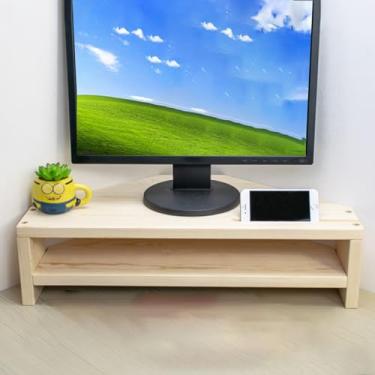 Imagem de ZDJZMGZ Suporte de monitor de canto de madeira para mesa de canto, prateleira de monitor de canto natural com gerenciamento de cabos, elevação de tela de mesa com armazenamento, economize espaço