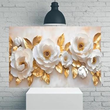 Imagem de Arte de parede em tela rústica vintage com elegância floral dourada - Pôster sem moldura de 30 x 45 cm - Ideia de presente para decoração de casa e escritório para sala de estar, quarto, cozinha e