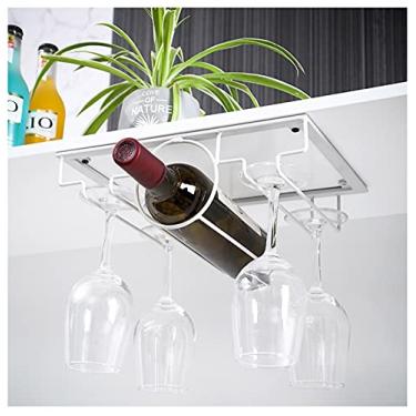 Imagem de Suporte de copo de vinho e suporte de talheres para pendurar embaixo do armário, 1 garrafa/4 copos, 2 garrafas/6 copos, 3 garrafas/8 copos, suporte de armazenamento de cozinha (preto, branco, bronze