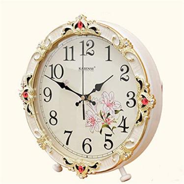 Imagem de Relógio de mesa de madeira europeu sala de estar quarto relógio de mesa retro criativo relógio de sentar ornamentos grande simples relógio de mesa de mesa (cor: B, tamanho: 30,5 cm)