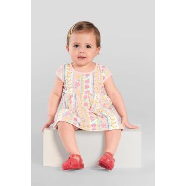 Imagem de Vestido infantil menina de frutinhas Brandili -Rosa, 2, Rosa