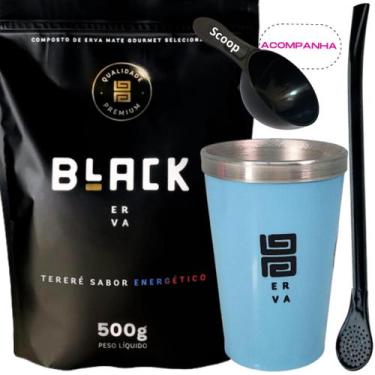 Imagem de Kit Tereré Black Erva Mate 500g + Copo Alumínio Térmico AZUL + Bomba C