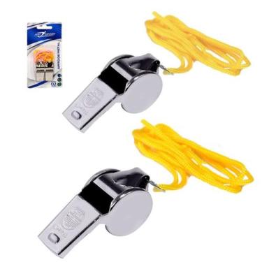 Imagem de Apito de Metal Profissional com cordão - 2 unidades natação Futebol Tr