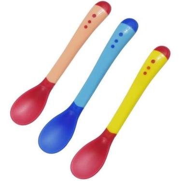 Imagem de Kit 3 Colher Térmica Infantil Muda Cor Silicone Bebe Alimentação Bpa F