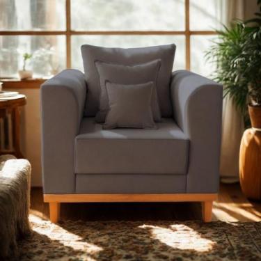 Imagem de Poltrona Base de Madeira Reforça Cadeira Beny Sala Estar Suede - Madei