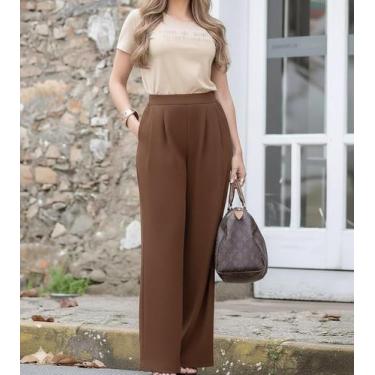 Imagem de Calça Pantalona Duna Elegante Social Reta Com Cós Frontal Liso Tam. G 