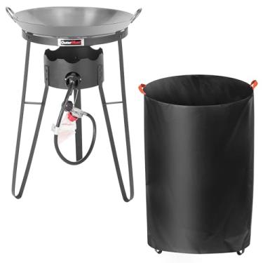 Imagem de OuterMust Fogão externo com estação Wok Wok com tampa, wok de ferro e queimador 54000 BTU para cozinhar ao ar livre