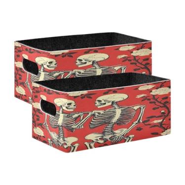 Imagem de xigua Conjunto de 2 caixas de armazenamento de esqueletos, cubo de armazenamento dobrável, organizador de cestas de armazenamento para decoração de casa, prateleiras de livros, armário, lavanderia