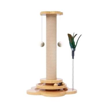 Imagem de Gira-Gira Para Gatos Em Madeira Maciça Durável Com Arranhador De Sisal