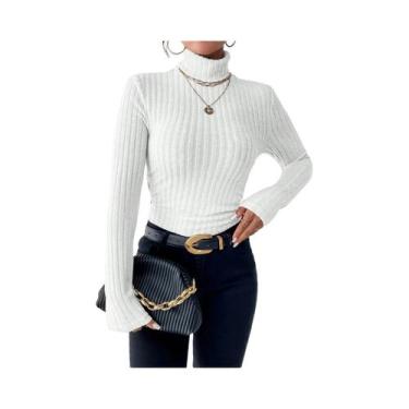 Imagem de Camiseta Feminina De Manga Longa Com Gola Alta, Ajuste Slim, Textura S