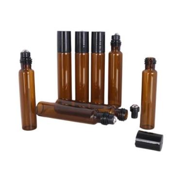 Imagem de 5 Frascos De Vidro Marrom De 10ml Com Esfera De Aço Para Óleo Essencia