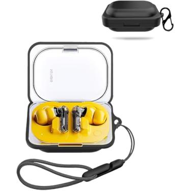 Imagem de Capa protetora de silicone para fone de ouvido NOUKAJU (com mosquetão + cordão) à prova de quedas, à prova de choque, capa para fone de ouvido Nothing Ear a (preto)