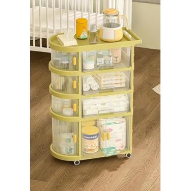 Imagem de Carrinho organizador de bebê com rodas - organizador de fraldas para itens essenciais, gavetas de armazenamento de cabeceira, estante infantil e organizador de brinquedos, organizador portátil para
