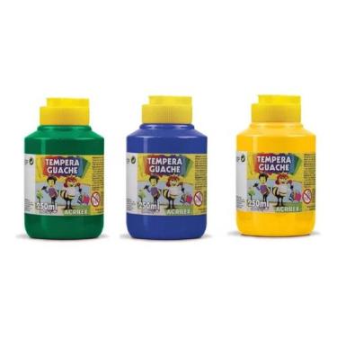 Imagem de Kit 3 TEMPERA GUACHE - 250ml - VERDE AZUL AMARELO - 02025511 / 0202555