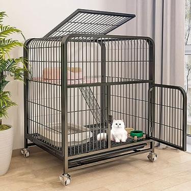 Imagem de Canil interno para gatos – Caixa de arame de metal para animais de estimação com rodas universais, design requintado de villa para gatos pequenos - Mobiliário ideal para gaiola de gatinho para casa