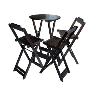 Imagem de Conjunto De Mesa Bistrô Dobrável Em Madeira Maciça Com 3 Banquetas Altas - Tabaco - Marrom