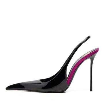Imagem de CAGLGLZ Sandálias de salto alto stiletto para mulheres, couro envernizado, bico fino, fechado, sandálias de salto com tira elástica, sandálias de salto sexy fashion para festas elegantes, Preto, roxo