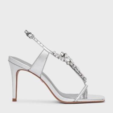 Imagem de Sandália Salto Fino Shine Cristal em Couro Prata Spechio Carrano-Feminino