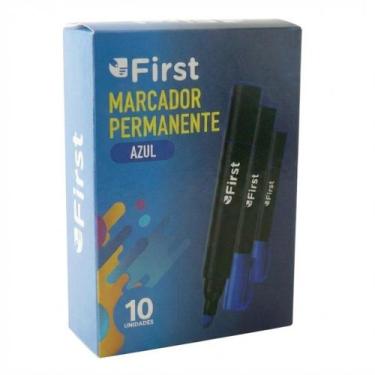 Imagem de Marcador Permanente Azul Chanfrado Caixa com 10 - First Brasil