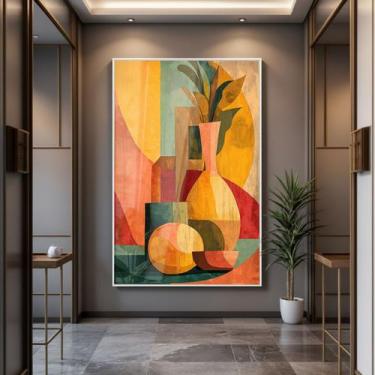 Imagem de Quadro com Moldura e Acrilico Cristal Vidro Vaso Abstrato para Sala, Q