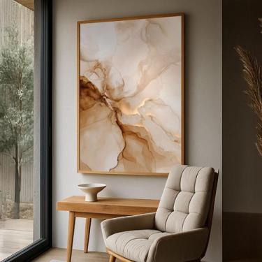 Imagem de Quadro Decorativo com Moldura Caixa Mármore Areia para parede Sala, Qu