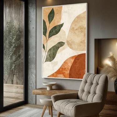 Imagem de Quadro com Moldura e Acrilico Cristal Vidro Terracota Folhas  para Sal