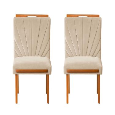 Imagem de Kit 2 Cadeiras Estofadas de Jantar Lótus - MDF em Veludo Pés em Madeira Eucalipto - Vintage Decor