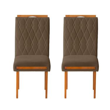 Imagem de Kit 2 Cadeiras Estofadas de Jantar Azaléia - MDF em Veludo Pés em Madeira - Vintage Decor