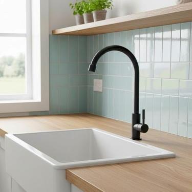 Imagem de Torneira Cozinha Banheiro Lavabo Lavatório Preta Aço Inox Gourmet Água