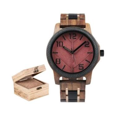 Imagem de Relógio De Madeira Artesanal Masculino BOBO BIRD Original Com Folha Na