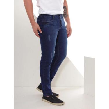 Imagem de Calça Jeans Masculina Skinny Lavagem Escura com Puídos - Sem Marca, La