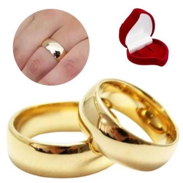 Imagem de Par de Alianças Grossa 8mm Banhada Ouro Modelo Tradicional - Aliansa, 