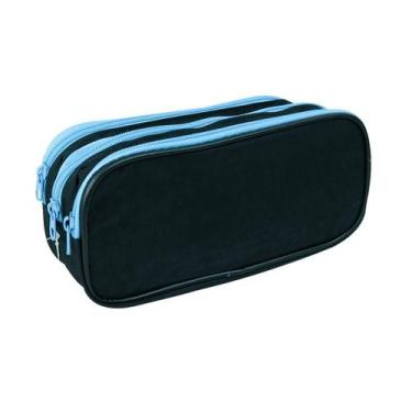Imagem de Estojo de nylon com 3 divisórias 21,5cm - Amigold, PRETO E AZUL